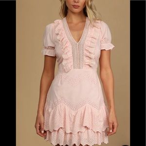 Lulus Simply a Sweetheart Light Pink Ruffled Eyelet Lace Mini Dress size S